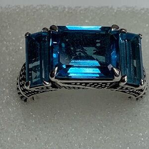 New Hillary Joy London Blue Topaz Rectangle Embellished with Swiss Dots